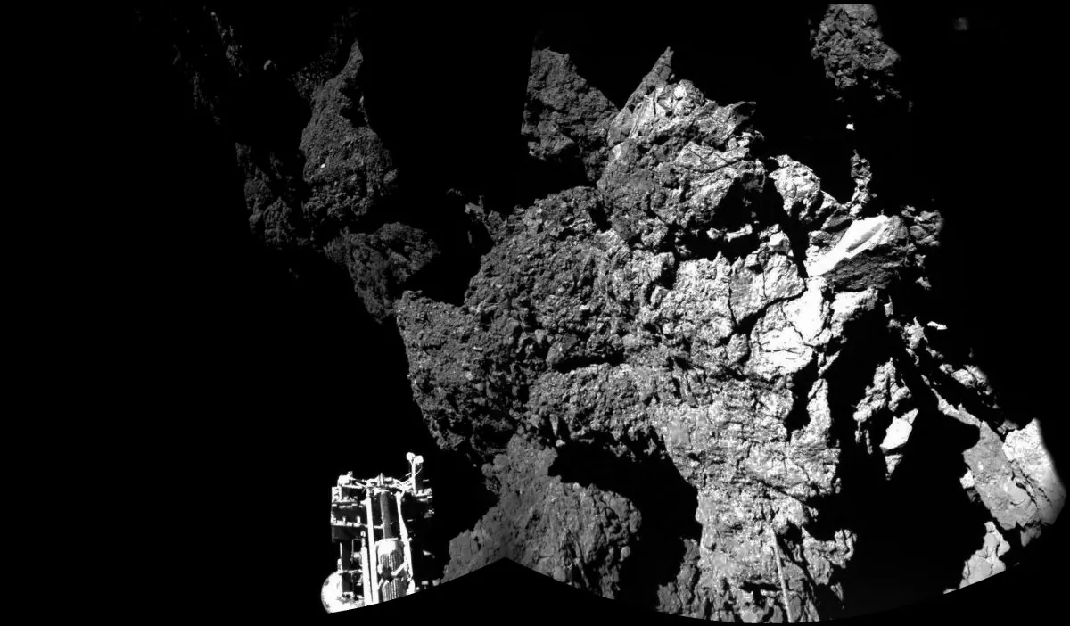 Rosetta’s lander Philae as it is safely on the surface of Comet 67P/Churyumov-Gerasimenko, as these first CIVA images confirm which became the first spacecraft to land on a comet when it touched down on Nov. 13, 2014. (AP Photo/Esa/Rosetta/Philae)