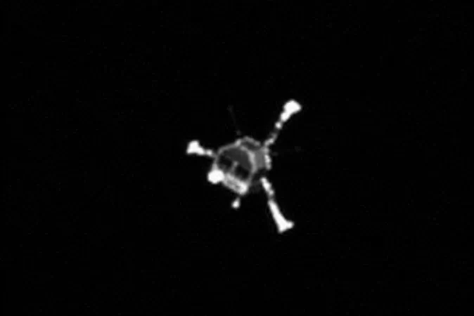 The Philae lander on  Nov. 12, 2014, as seen from Rosetta’s OSIRIS narrow-angle camera.  (AP Photo/ESA)