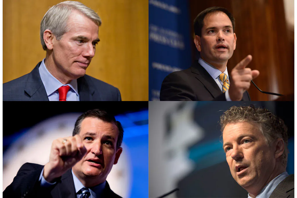 (L-R) Sen. Rob Portman (R-Ohio), Sen. Marco Rubio (R-Fla.), Sen. Ted Cruz (R-Texas), Sen. Rand Paul (R-Ky.). (AP Photo/J. Scott Applewhite/Molly Riley/Manuel Balce Ceneta/Molly Riley)
