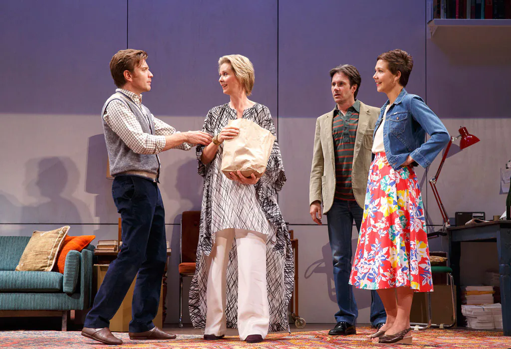 (L–R) Ewan McGregor, Cynthia Nixon, Josh Hamilton, and Maggie Gyllenhaal, in a scene from Tom Stoppard’s play, “The Real Thing,” at the American Airlines Theater. (AP Photo/Roundabout Theatre Company, Joan Marcus)