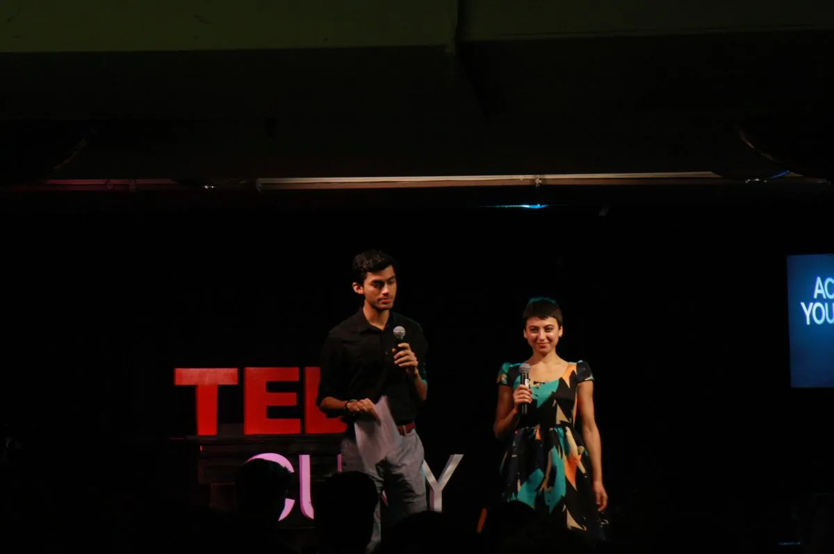 TEDxCUNY curators Cheyn Shah (L) and Simona Popescu at the Macaulay Honors College in Manhattan, N.Y., on Sunday, November 16, 2014. Macaulay Honors College at the City University of New York students put on the first TEDxCUNY conference, which features talks hosted by one speaker at a time and each has up to 18 minutes to share an idea. (Catherine Yang/Epoch Times Staff)