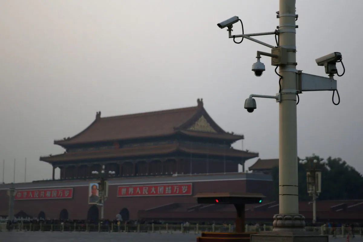 Security cameras in front of the Tiananmen Gate on November 8, 2013 in Beijing, China. Because of the US$3.26 billion program "Big Intelligence," cameras like these are ubiquitous in China's big cities. (Feng Li/Getty Images)