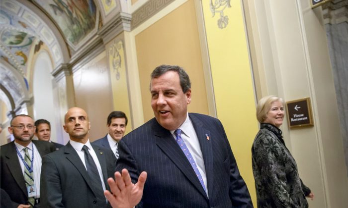 New Jersey Gov. Chris Christie leaves the Capitol in Washington on Nov. 17, 2014. Christie’s brash, say-it-like-it-is persona has made him a political celebrity. But as he relinquishes his position as chairman of the Republican Governors Association this week, Christie shifts from advocate for others to salesman for himself as a potential 2016 presidential candidate. (AP Photo/J. Scott Applewhite)