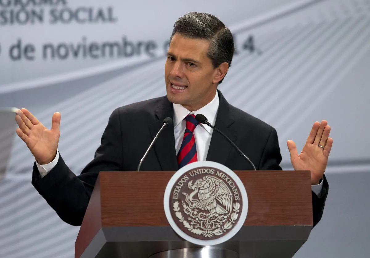 Mexican President Enrique Pena Nieto speaks during an event announcing World Bank support for Mexico's Prospera social net program at Los Pinos presidential residence in Mexico City on Nov. 19, 2014. (AP Photo/Rebecca Blackwell)