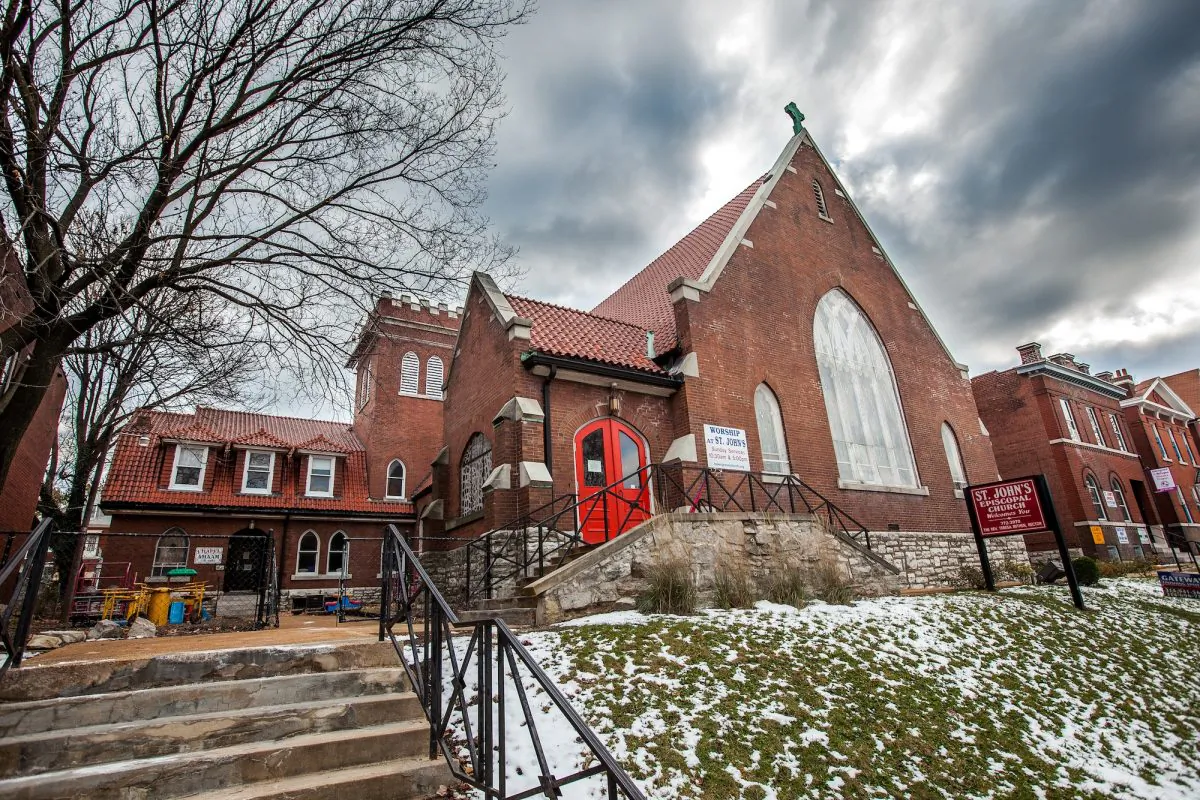 St. John's Episcopal Church in St Louis, Mo., on Wednesday. The church has been designated as a safe space for protesters. (Petr Svab/Epoch Times)