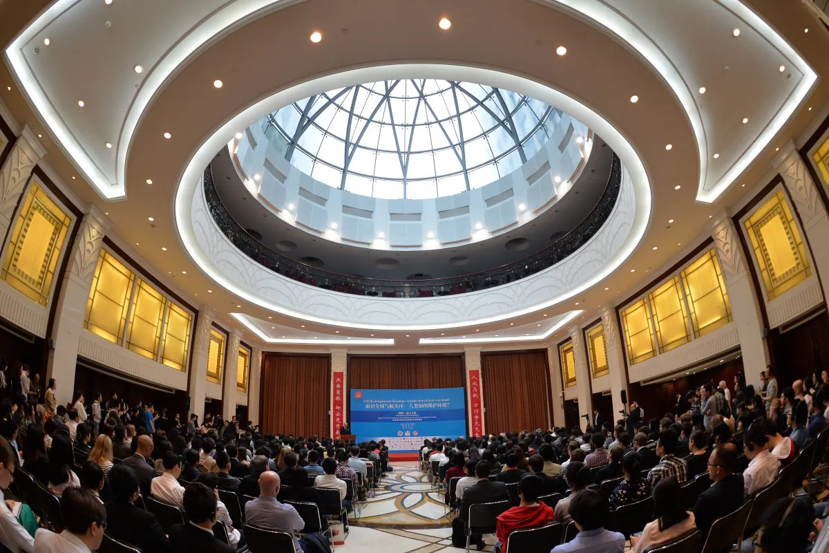 French Foreign Minister Laurent Fabius speaks about climate change to students and faculty at Fudan University in Shanghai on May 17, 2014. (Mark Ralston/AFP/Getty Images)