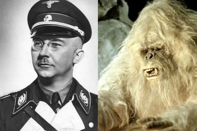 Left: Head of the Nazi S.S. Heinrich Himmler. (German Federal Archive via Wikimedia Commons) Right: A depiction of the legendary creature, the Yeti. (Wanida.W/Wikimedia Commons)