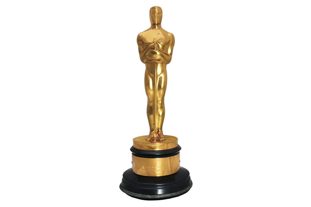 Actor James Cagney's 1942 Oscar statuette for best actor, awarded for his performance as George M. Cohan in the film, "Yankee Doodle Dandy.” The auctioneer Nate D. Sanders will sell the Oscar statuette to the highest bidder on Nov. 20, 2014. (AP Photo/Nate D. Sanders Inc.)