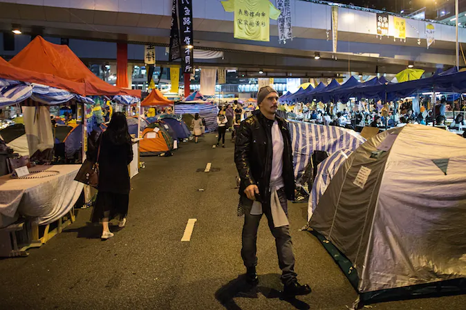 American actor James Franco walks through the occupy site at Admiralty on November 21, 2014 in Hong Kong, Hong Kong. (Lam Yik Fei/Getty Images)