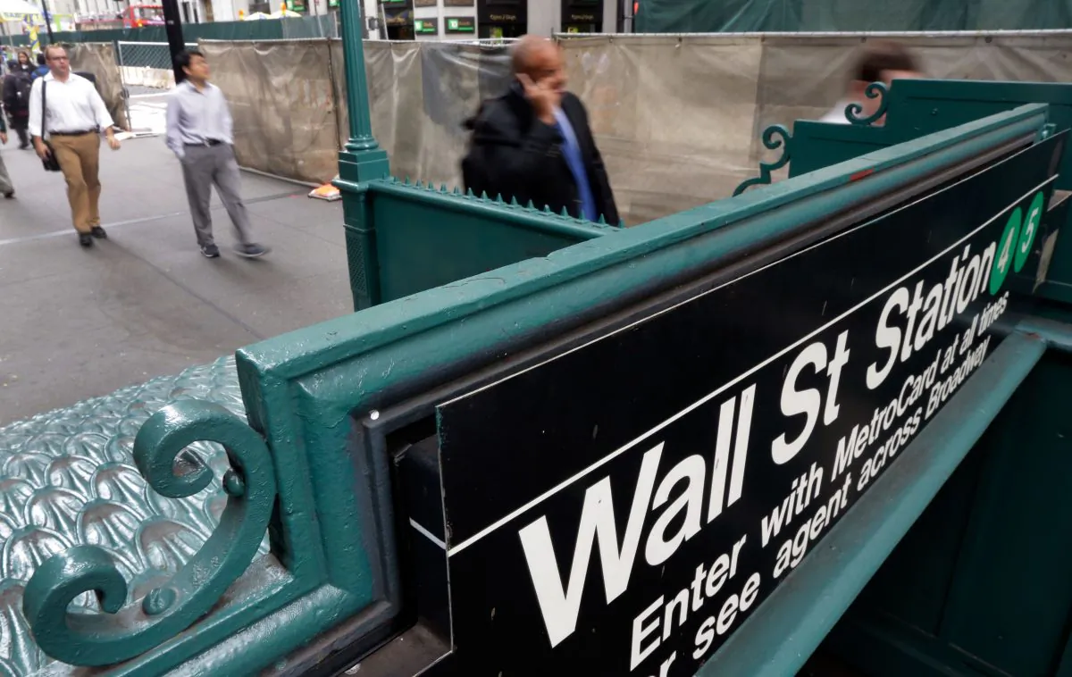 The Wall Street subway stop on Broadway, in New York's Financial District, on Oct. 2, 2014. (AP Photo/Richard Drew)