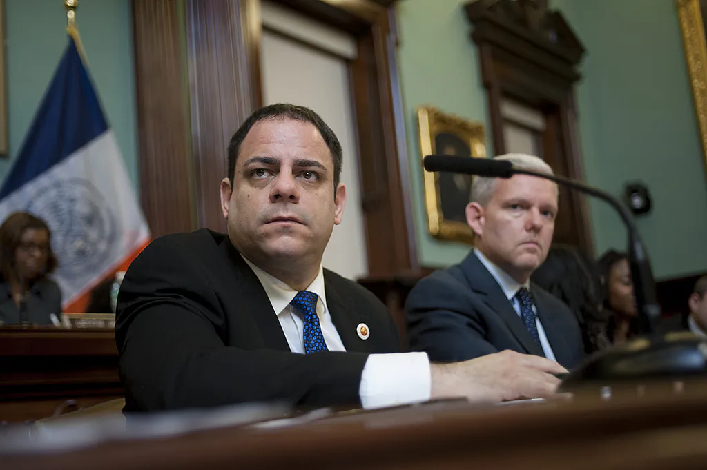Councilmember Costa Constantinides at a City Hall hearing in Manhattan, N.Y., in February 2014. Plans for Astoria Cove, a 2.2 million square foot development that would open up waterfront access in Astoria, Queens, were approved by City Council Tuesday, Nov. 25, 2014. (William Alatriste/NYC City Council)