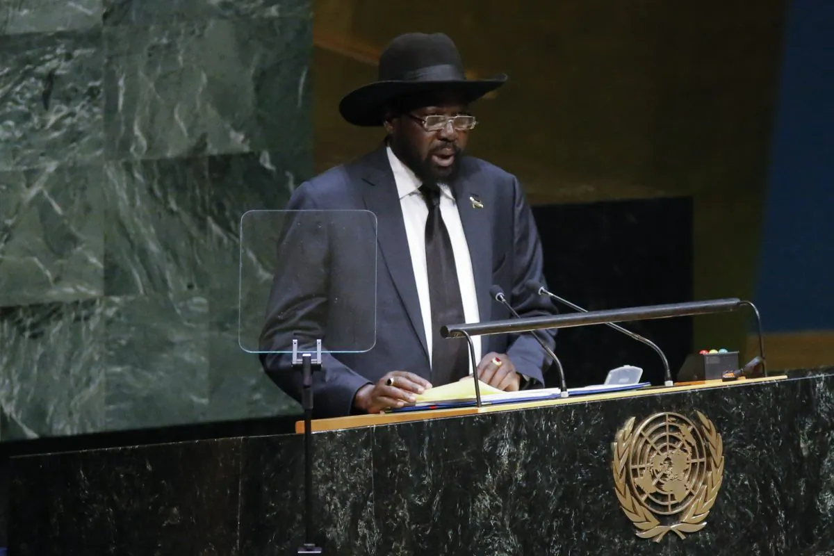 Salva Kiir President of the Republic of South Sudan speaks at the 69th United Nations General Assembly on Sept. 27, 2014, in New York City. (Kena Betancur/Getty Images)