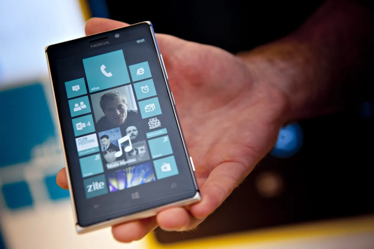 A photo taken on Aug. 15, 2013 shows a Nokia Lumia 925 mobile telephone at the flagship store of Finnish mobile phone manufacturer Nokia in Helsinki. (Mikko Stig/AFP/Getty Images)