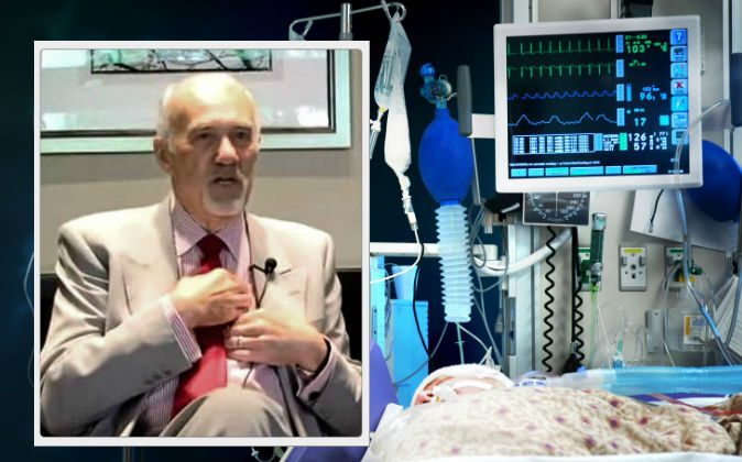 Left: Dr. Lloyd W. Rudy. (Screenshot/DentalMastermindGroup.com/YouTube) Background: A file photo of a patient in a hospital. (Edwin Verin/Hemera/Thinkstock)