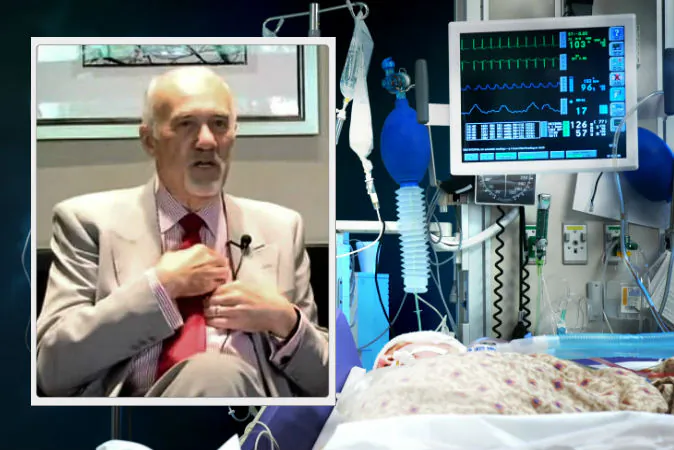 Left: Dr. Lloyd W. Rudy. (Screenshot/DentalMastermindGroup.com/YouTube) Background: A file photo of a patient in a hospital. (Edwin Verin/Hemera/Thinkstock)