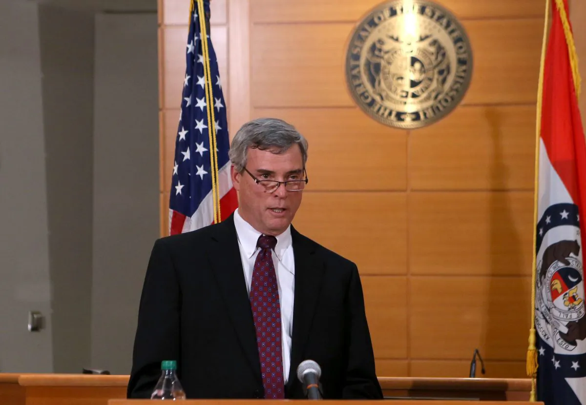 St. Louis County Prosecutor Robert McCulloch announces the grand jury's decision not to indict Ferguson police officer Darren Wilson in the Aug. 9 shooting of Michael Brown, an unarmed black 18-year old,  on Monday, Nov. 24, 2014, at the Buzz Westfall Justice Center in Clayton, Mo. (AP Photo/St. Louis Post-Dispatch, Cristina Fletes-Boutte)