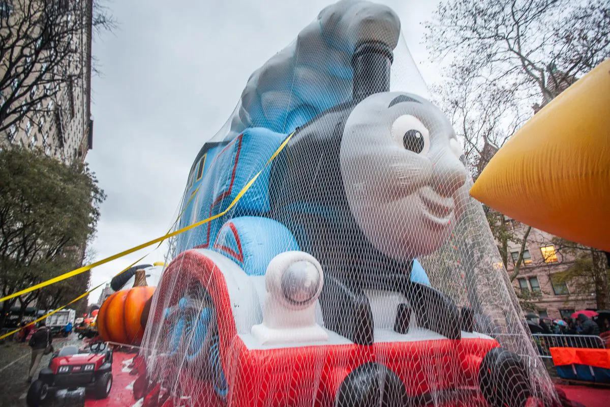 Thomas the Tank balloon of Macy’s Thanksgiving Parade after being inflated in the Theodore Roosevelt Park on Upper West Side, Manhattan, NY, on Nov. 26, 2014. (Petr Svab/Epoch Times)