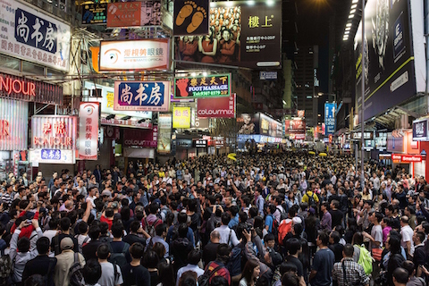 Pro-democracy protesters gather in the Mongkok district of Hong Kong on November 26, 2014. (Anthony Wallace/AFP/Getty Images)