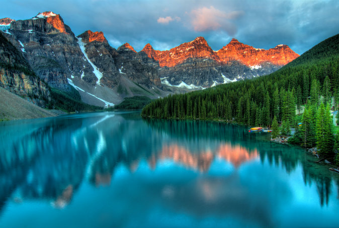 the morning sunrise at Moraine lake in Banff National park via Shutterstock*