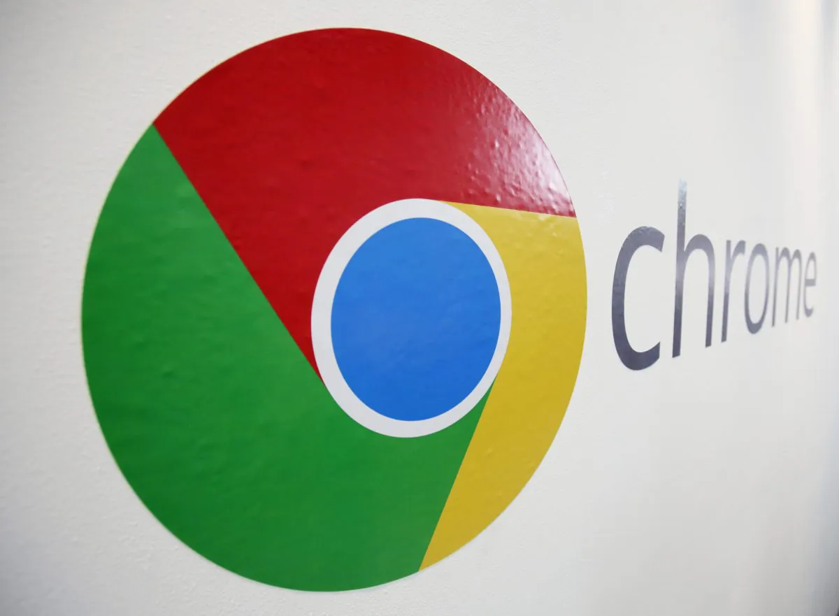 The Chrome logo is displayed at a Google event in New York on Oct. 8, 2013. (Mark Lennihan/AP Photo)
