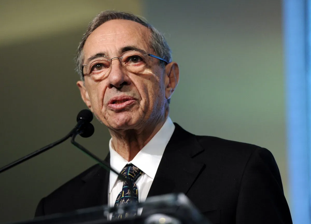 Former New York Gov. Mario Cuomo speaks from the podium at the Game Changers Awards at Skylight Soho in New York on Oct. 18, 2011. Mario Cuomo has died at age 82. (AP Photo/Evan Agostini)