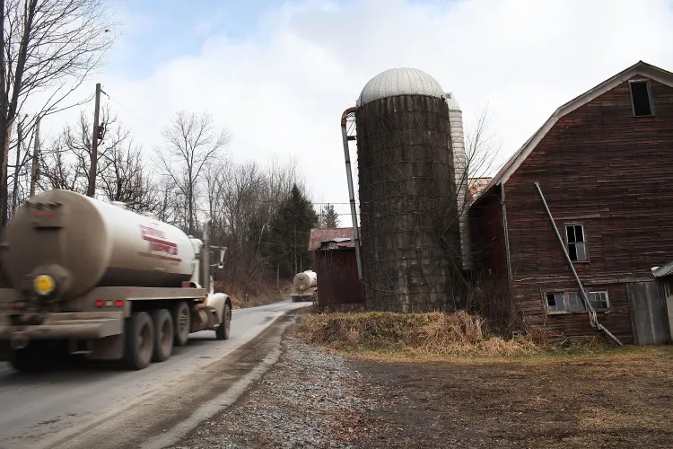 A natural gas truck travels through Springville, Pennsylvania in January. (Spencer Platt/Getty Images)