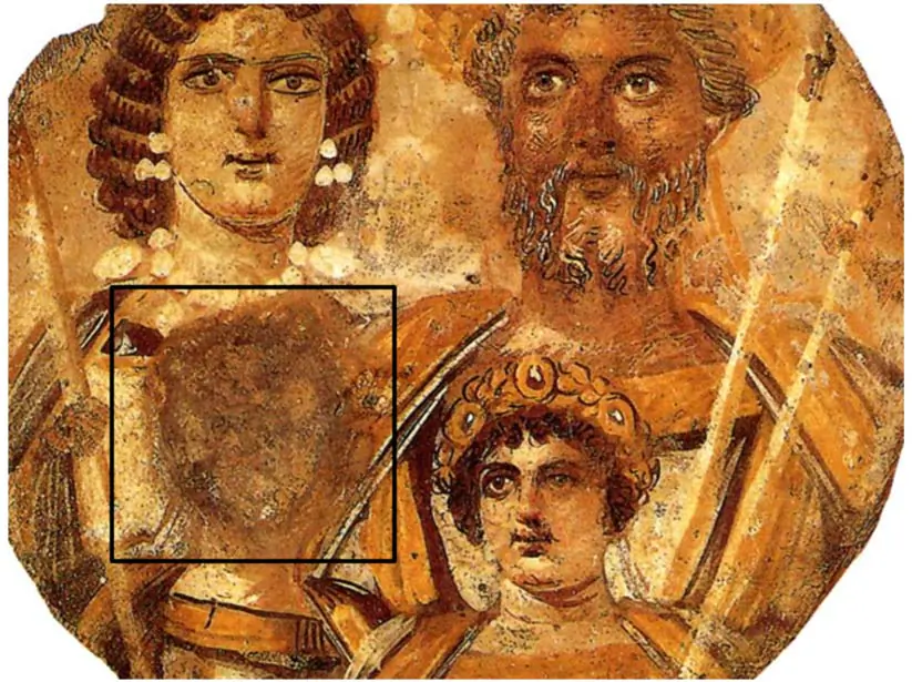 A portrait of the Severan family, with the face of Geta removed due to the damnatio memoriae ordered by Caracalla. (Wikimedia Commons)
