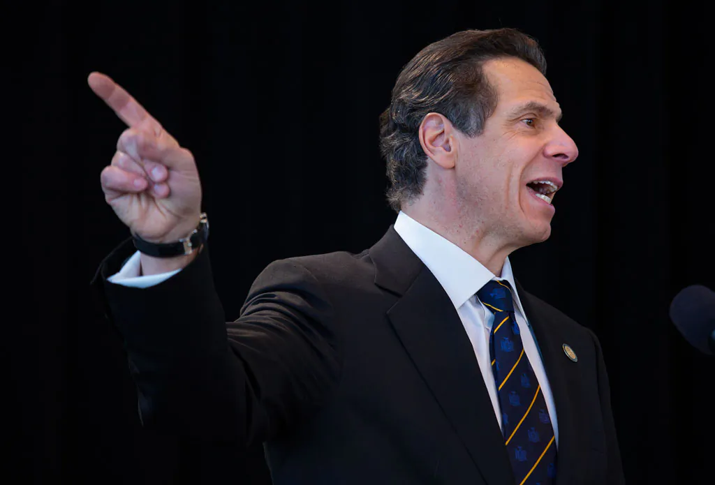 New York Gov. Andrew Cuomo speaks during an inaugural address at One World Trade Center in New York, Thursday, Jan. 1, 2015. (AP Photo/Craig Ruttle)