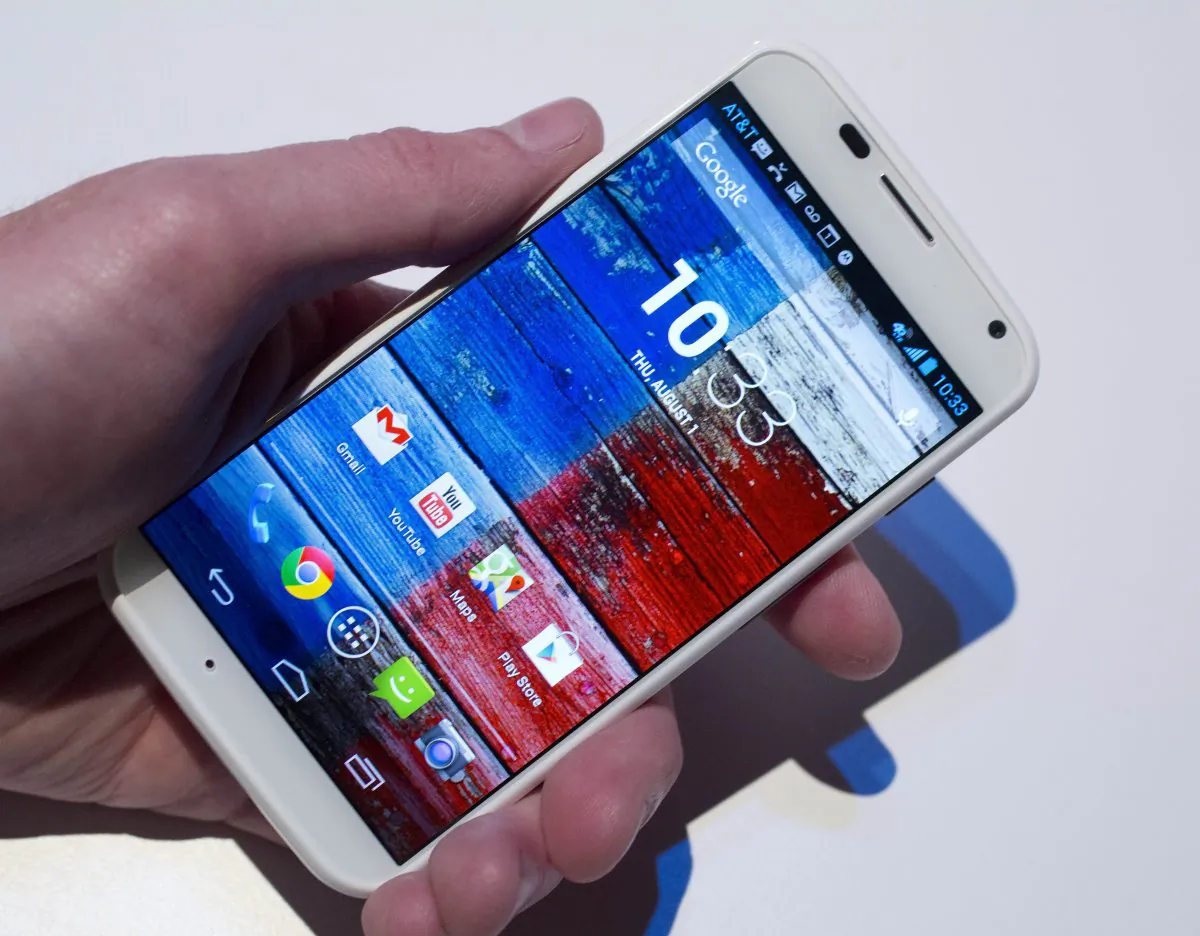Motorola Moto X smartphone, using Google's Android software, is shown at a media preview in New York on Aug. 1, 2013. (Mark Lennihan/AP Photo)