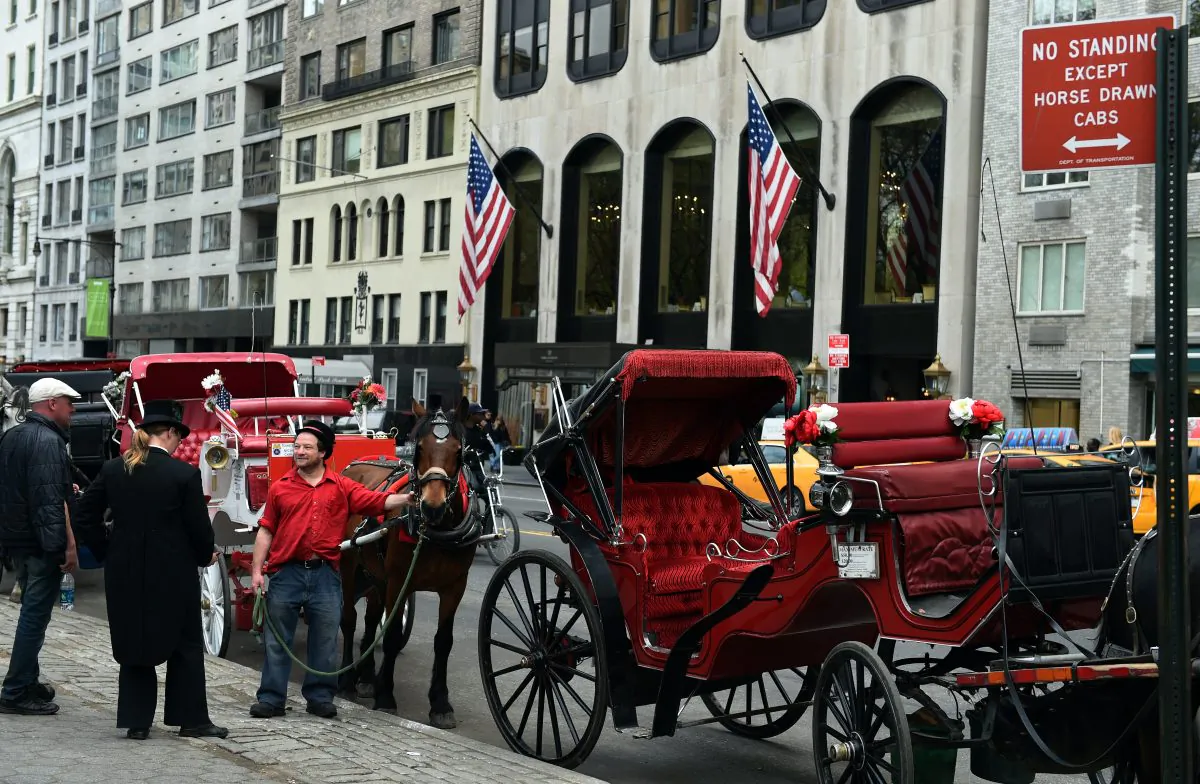 A group of horse carriage drivers to a break on 59th Street April 22, 2014 in New York. (Don Emmert/AFP/Getty Images)