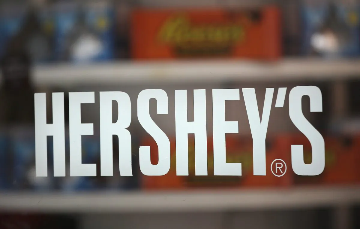 A sign marks the entrance to the Hershey's Chocolate World store on July 16, 2014, in Chicago, Illinois. (Scott Olson/Getty Images)
