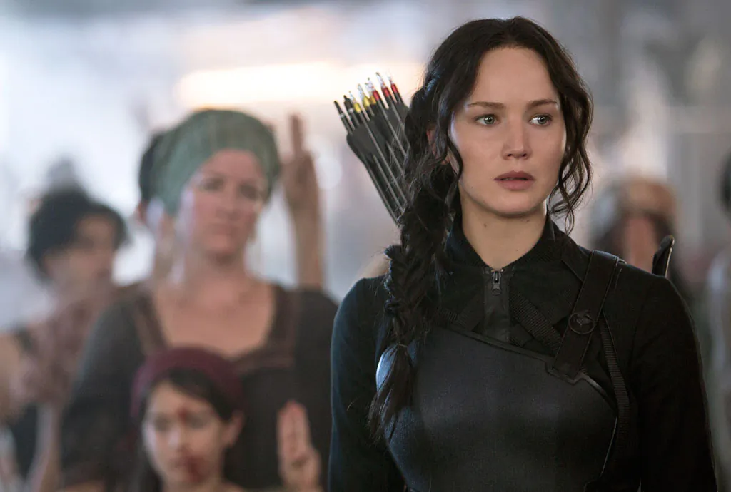 Jennifer Lawrence portrays Katniss Everdeen in a scene from "The Hunger Games: Mockingjay Part 1." (AP Photo/Lionsgate, Murray Close)