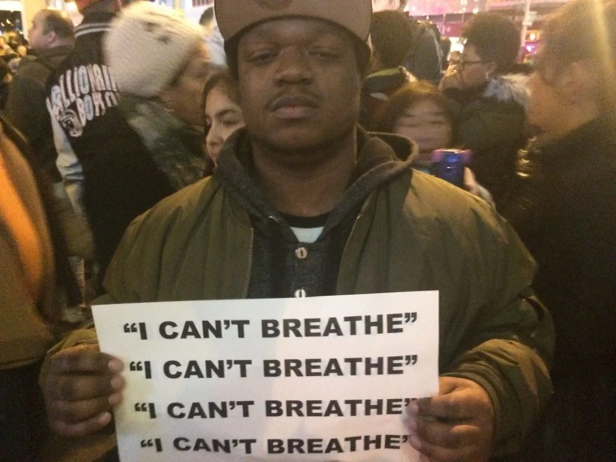 Protesters gather near Rockefeller Center December 3. (June Fakkert/Epoch Times)