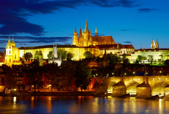 Prague Castle after sunset via Shutterstock*