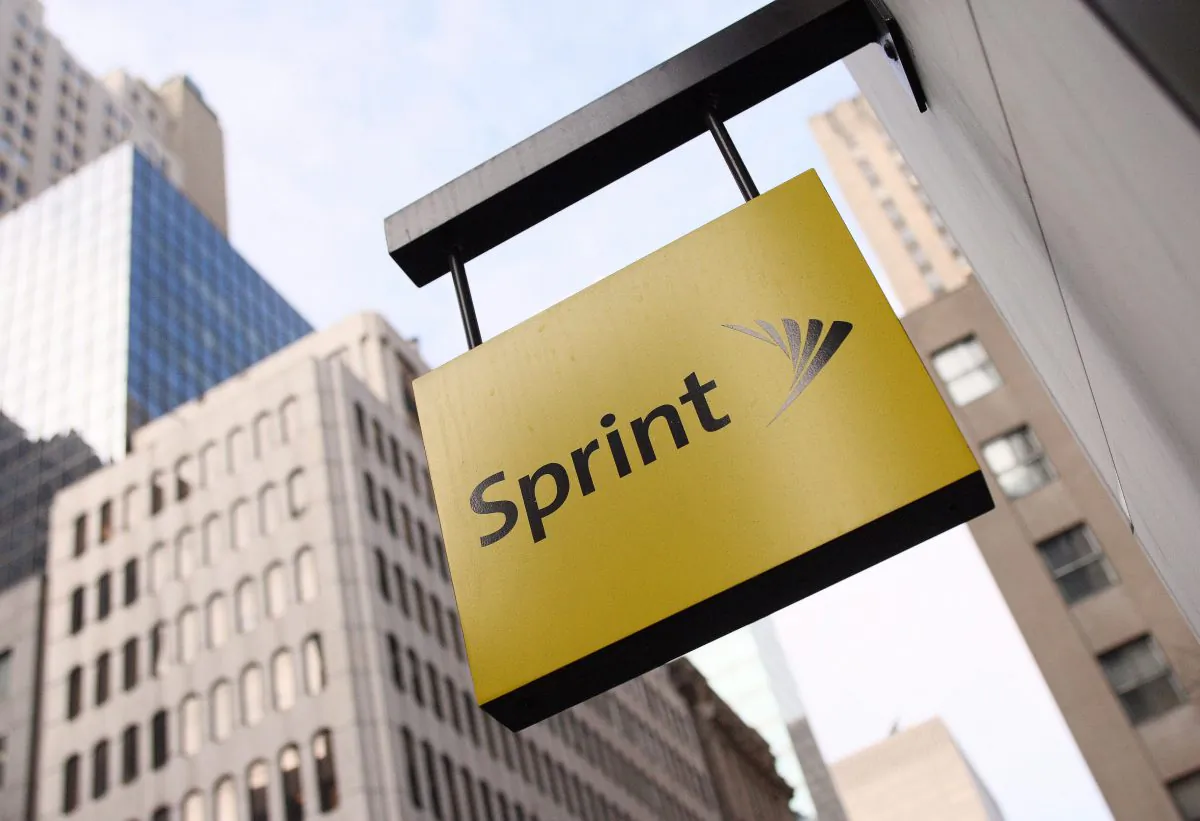 The Sprint logo hangs on the side of their Fifth Avenue store 15 January, 2008 in New York. (Don Emmert/AFP/Getty Images)