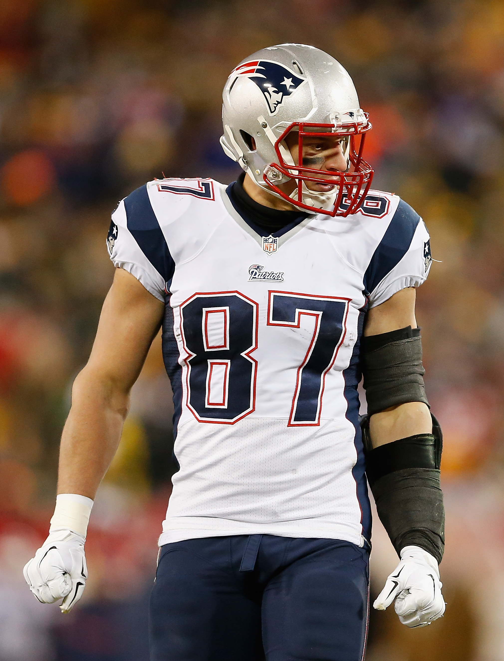 Tight end Rob Gronkowski #87 of the New England Patriots during the NFL gam...