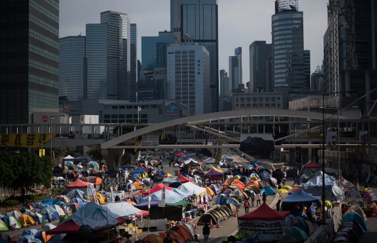 A general view shows tents on an occupied road at the movement's main protest site in the Admiralty district of Hong Kong on December 6, 2014. (Johannes Eisele/AFP/Getty Images) 