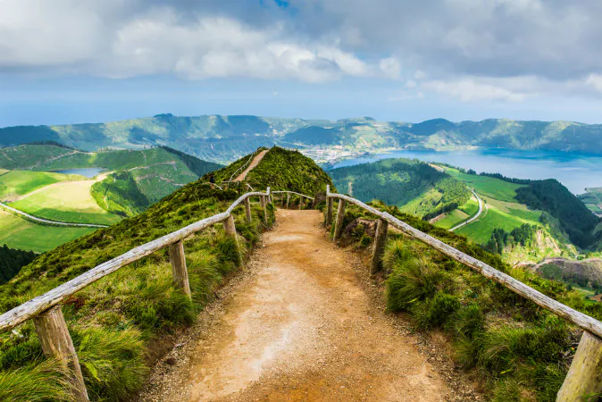 Walking path leading to a view on the lakes of Sete Cidades via Shutterstock*