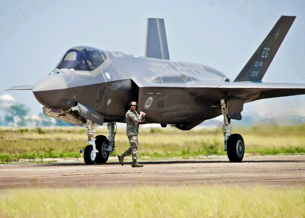 The U.S. Air Force F-35 Lightning II joint strike fighter sits at Eglin Air Force Base, Fla., July 14, 2011. An independent review of the troubled F-35 stealth fighter program warns Ottawa that there's increasingly less wiggle room in its $9 billion budget envelope if it intends to buy the F-35 stealth fighter. (The Canadian Press/AP, U.S. Air Force, Samuel King Jr.)