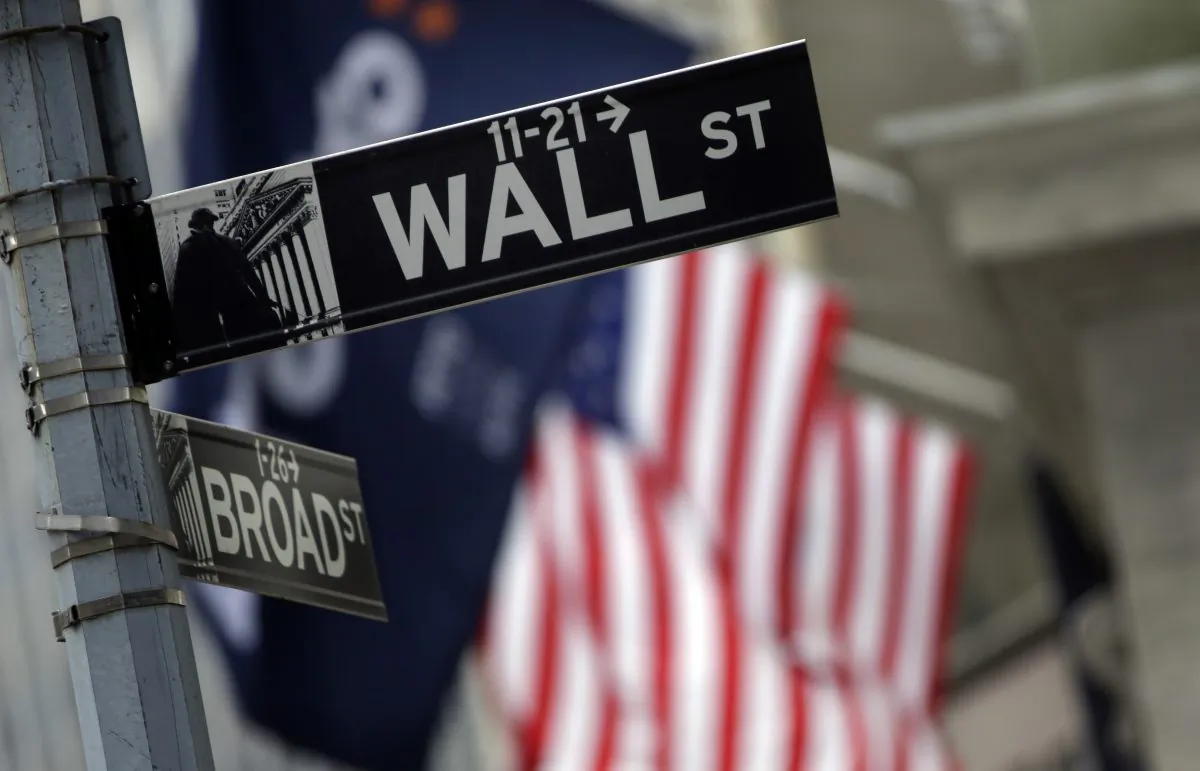 A Wall Street sign adjacent to the New York Stock Exchange, Thursday, Oct. 2, 2014. (AP Photo/Richard Drew)