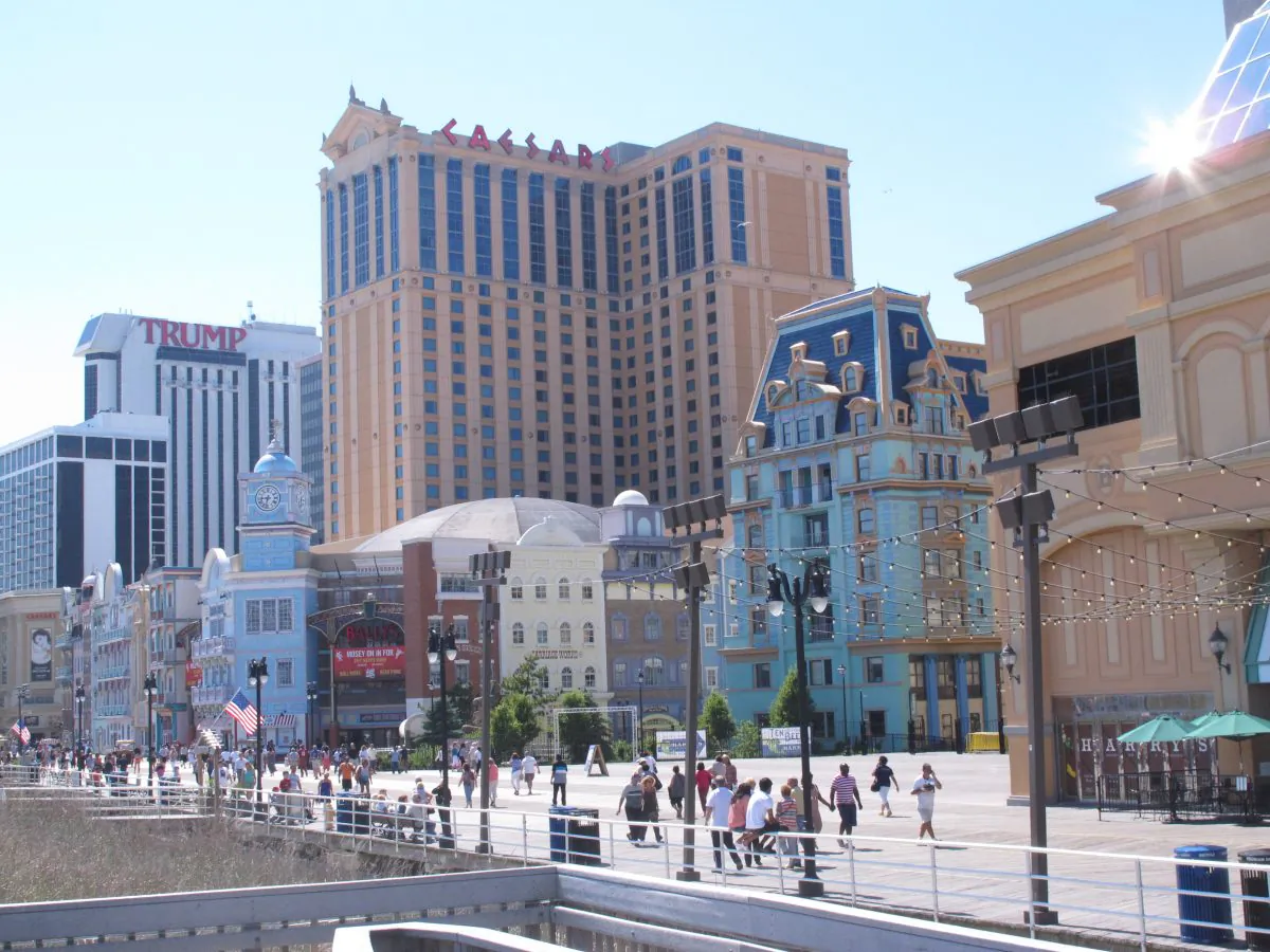 Resorts Casino Hotel, the Trump Taj Mahal Casino Resort, and Revel Casino Hotel in Atlantic City, N.J., on June 16, 2014. Atlantic City’s Golden Nugget casino dropped a threat on Monday to file a lawsuit blocking a package of tax relief for Atlantic City’s eight casinos. (AP Photo/Wayne Parry)
