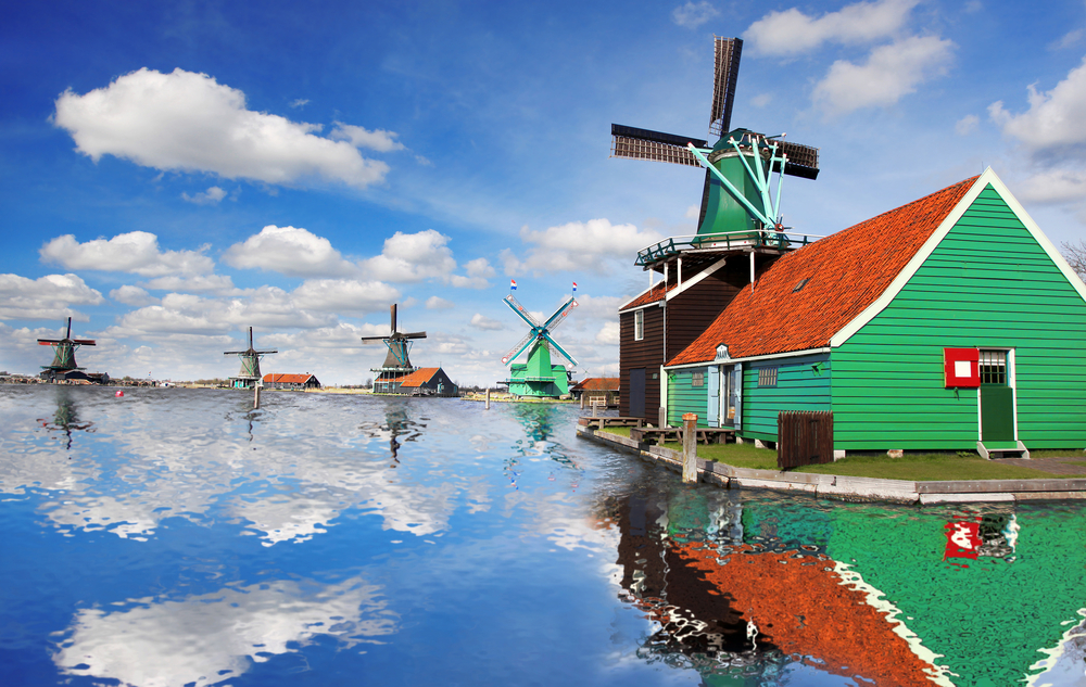 Traditional Dutch windmills via Shutterstock*