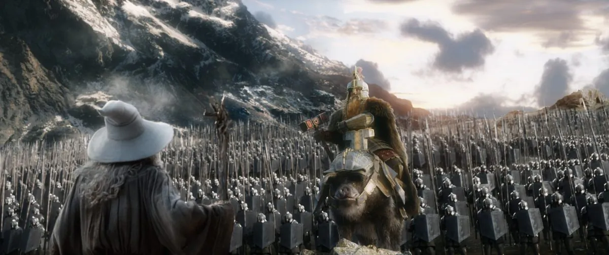 Gandalf (Ian McKellan) and Dain the Dwarf King (Billy Connolly) right before the Battle of the Five Armies. (Mark Pokorny/ Warner Bros. and MGM Pictures)