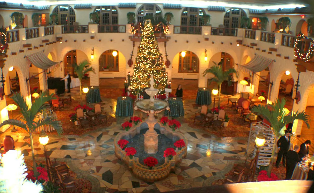 The Fountain Lobby in the Hotel Hershey is in the Mediterranean style. Restaurants off the lobby offer different dining experiences. (Myriam Moran copyright 2014)
