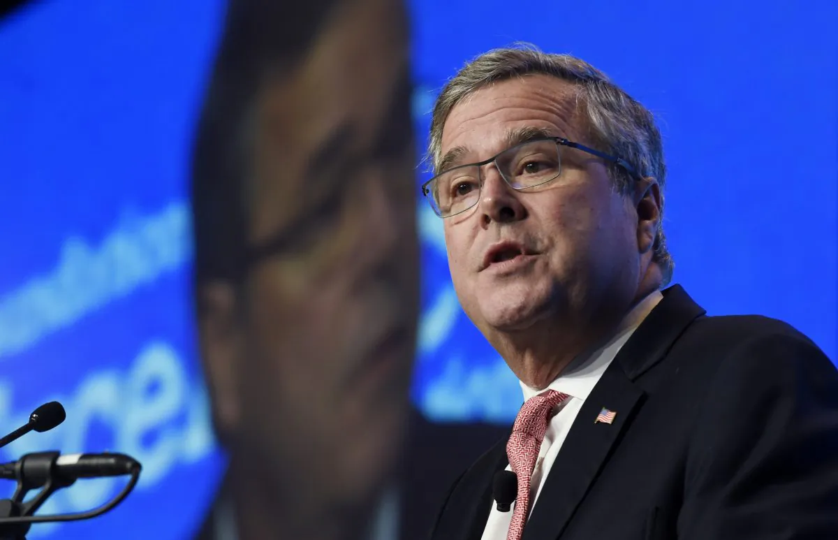 Former Florida Gov. Jeb Bush gives the keynote address at the National Summit on Education Reform in Washington on Nov. 20, 2014. On Tuesday, Dec. 16, 2014, Bush took his most definitive step yet toward running for president, announcing plans to "actively explore" a campaign and form a new political operation allowing him to raise money for like-minded Republicans. (AP Photo/Susan Walsh)