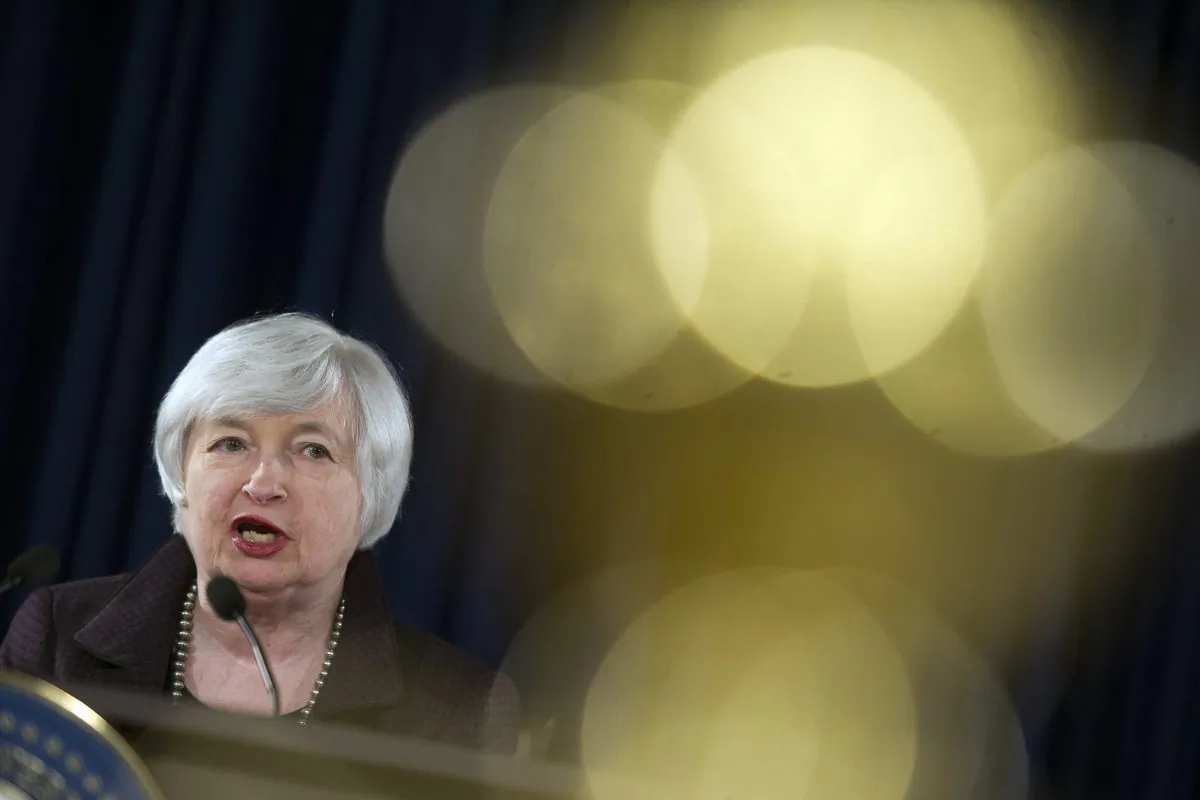 Federal Reserve Chair Janet Yellen makes a statement on jobs and economic outlook, Wednesday, Dec. 17, 2014, at the Federal Reserve in Washington. The U.S. economy is finally doing better, and the Federal Reserve may be ready to acknowledge that fact. (AP Photo/Cliff Owen)