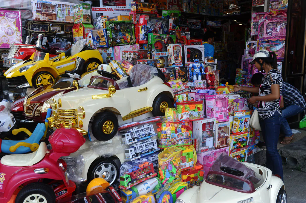 A stall selling Chinese-made toys at the Dong Kinh market in Lang Son of Vietnam, on the China border, on Sept. 23, 2014. French customs seized a large amount of counterfeit and low quality toys from China in November 2014. (Hoang Dinh Nam/AFP/Getty Images)