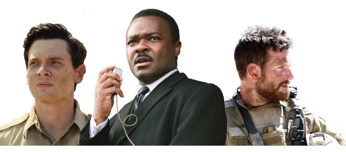 Jack O'Connell as Louis Zamperini in "Unbroken" (Universal Pictures), David Oyelowo as Dr. Martin Luther King, Jr. in "Selma" (Paramount Pictures) and Bradley Cooper as Chris Kyle in "American Sniper" (Warner Bros.)
