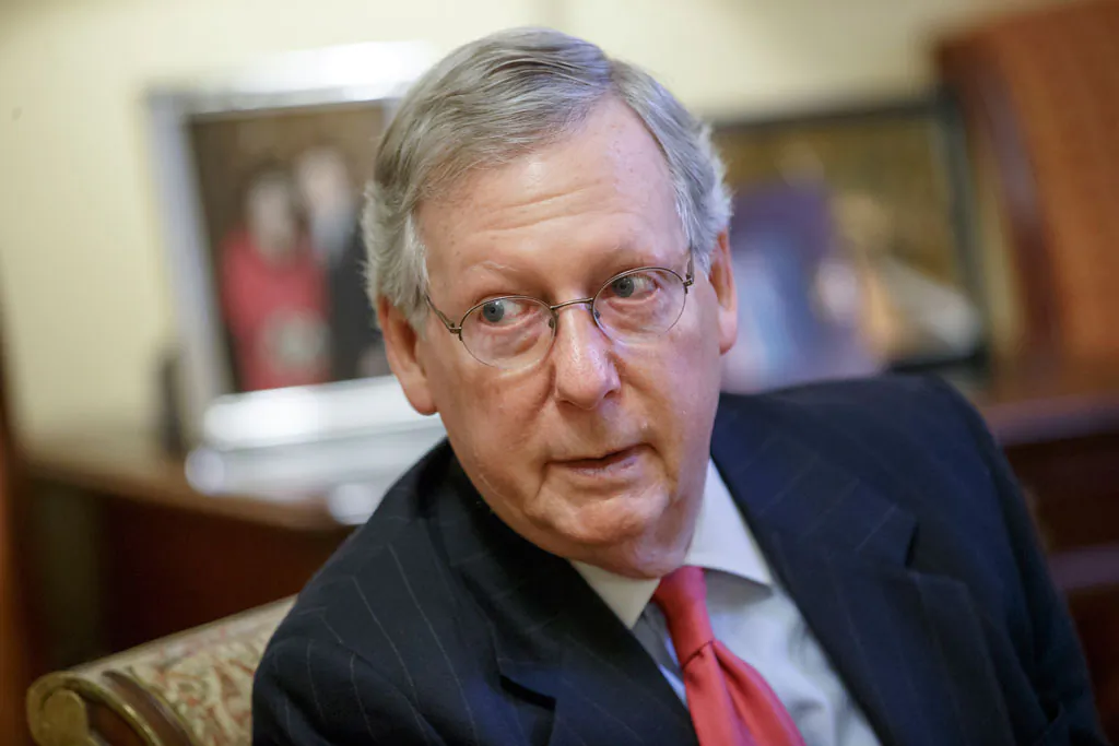 Incoming Senate Majority Leader Mitch McConnell (R-Ky.), during an interview with The Associated Press at the Capitol in Washington, Wednesday, Dec. 17, 2014. "How many times did we have the point of the week?" Senate Minority Leader Mitch McConnell (R-Ky.) said about Democratic tactics in an interview with AP last week. "It was designed to make us walk the plank. It had nothing to do with getting a legislative outcome." (AP Photo/J. Scott Applewhite)