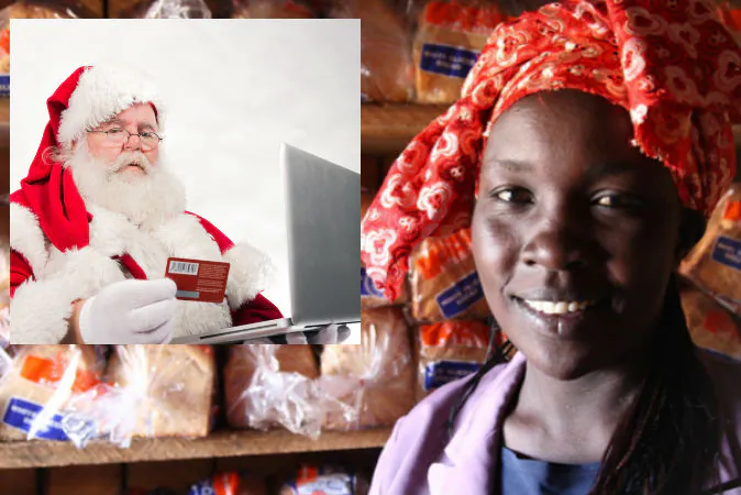 Left: Santa (Shutterstock*) Right: One of the women you can find out about and sponsor on Kiva.  (Hodag, CC BY-NC-ND)